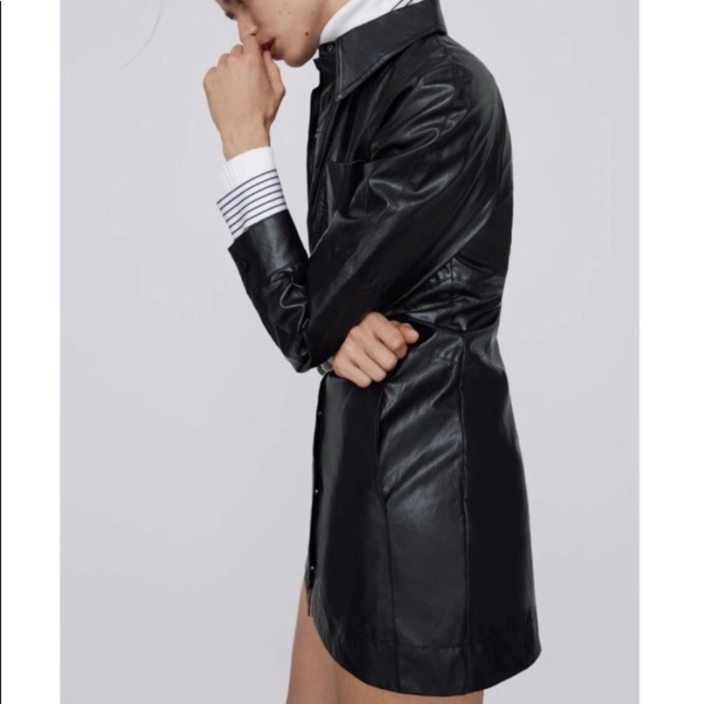 Zara Faux Vegan Leather Long Sleeve Mini Dress Party Bloggers Favorite Goth - Picture 2 of 16